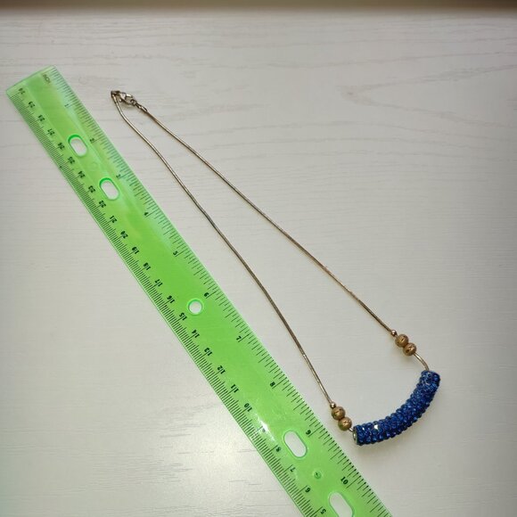 Blue Rhinestones Statement Necklace Vintage Gold Silver Academia - Picture 2 of 7